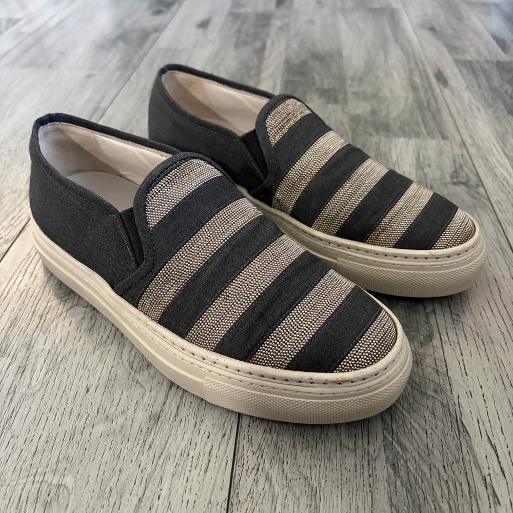 Brunello Cucinelli Monili Striped Loafers Slip On Canvas Sneakers
